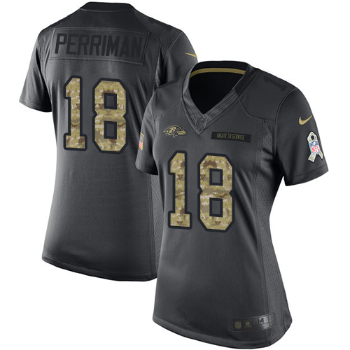 Women's Limited Breshad Perriman Nike Jersey Black - #18 2016 Salute to Service NFL Baltimore Ravens